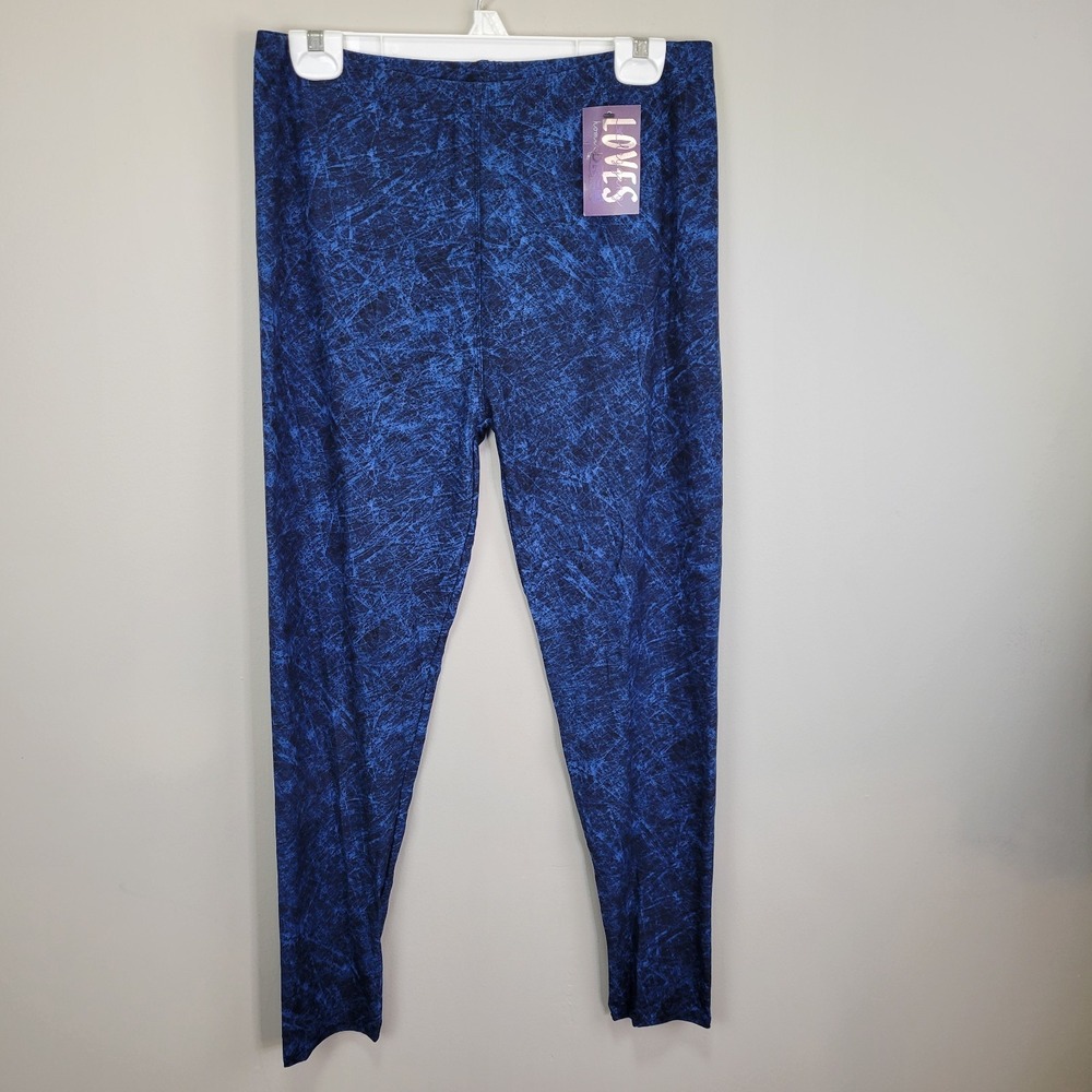 Dren Designs Blue And Black Marbled Poly Spandex Ankle Leggings Extra Plus‎ Size
